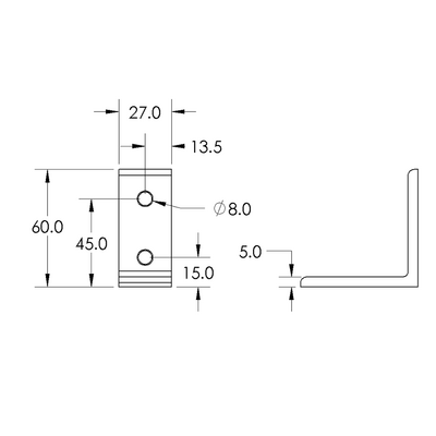 40-523-3SS MODULAR SOLUTIONS ANGLE BRACKET<BR>60MM TALL X 30MM WIDE WITH STAINLESS STEEL HARDWARE